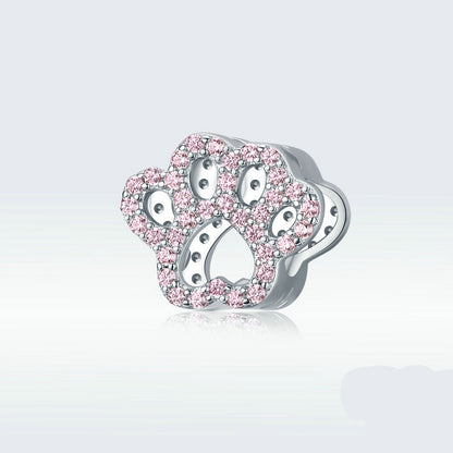 Pink Paw Print S925 Sterling Silver Beads