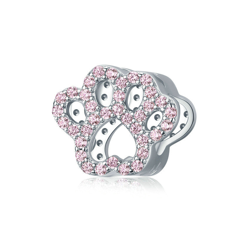 Pink Paw Print S925 Sterling Silver Beads