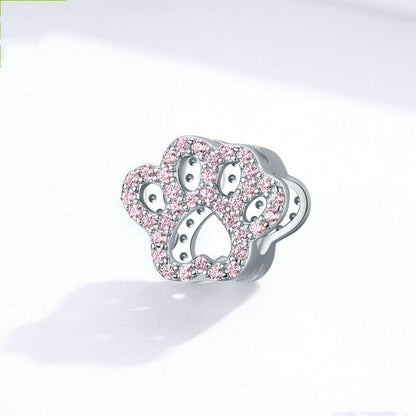 Pink Paw Print S925 Sterling Silver Beads