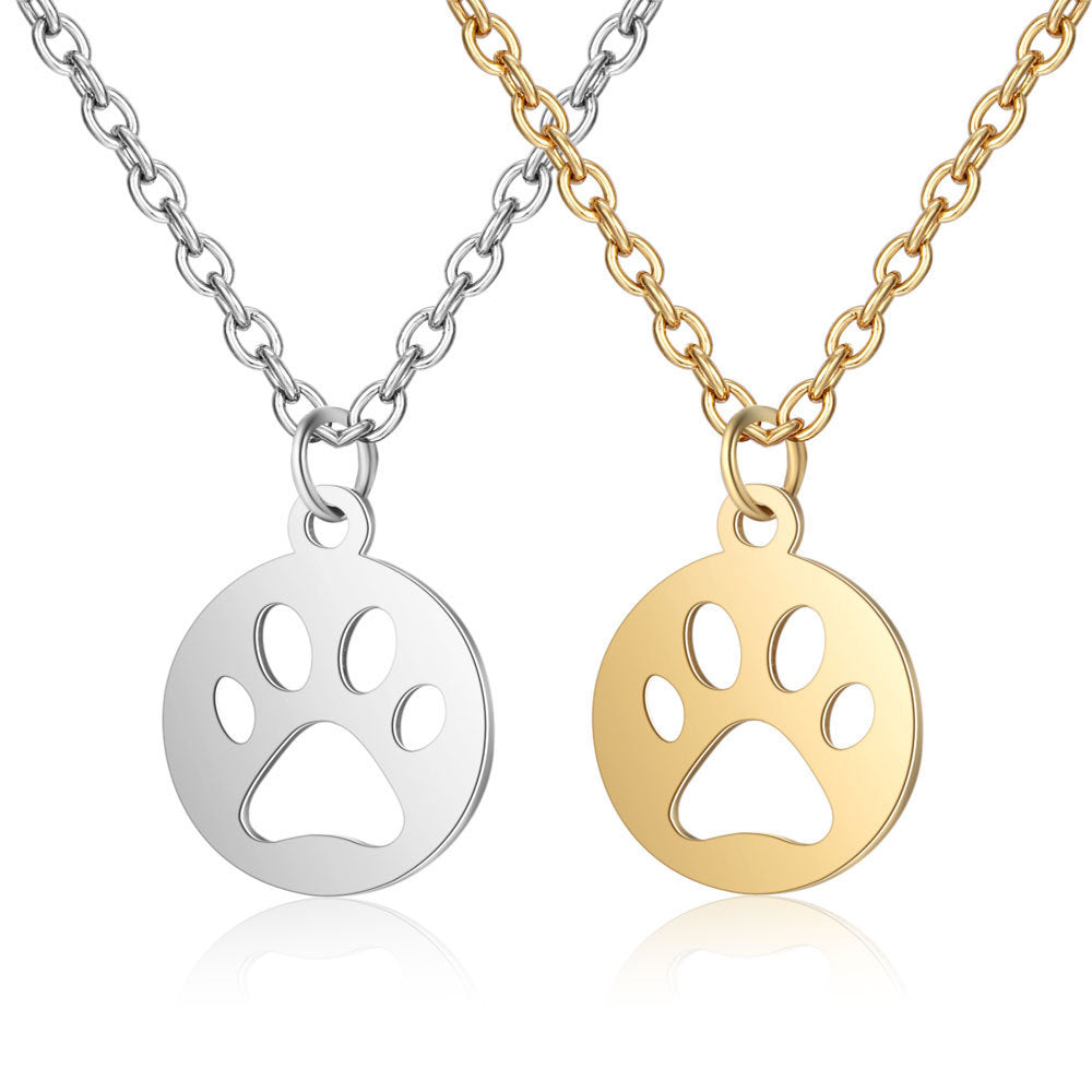 Titanium Steel Dog/Cat Paw Cat Paw Print Necklace