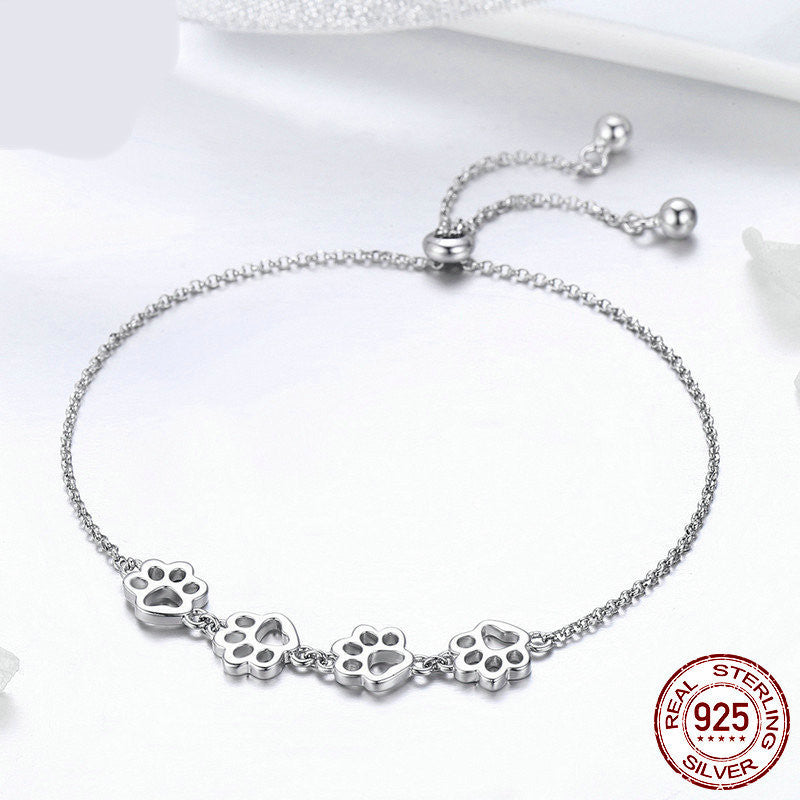 925 Cute Pet Paw Print Fashion Silver Bracelet