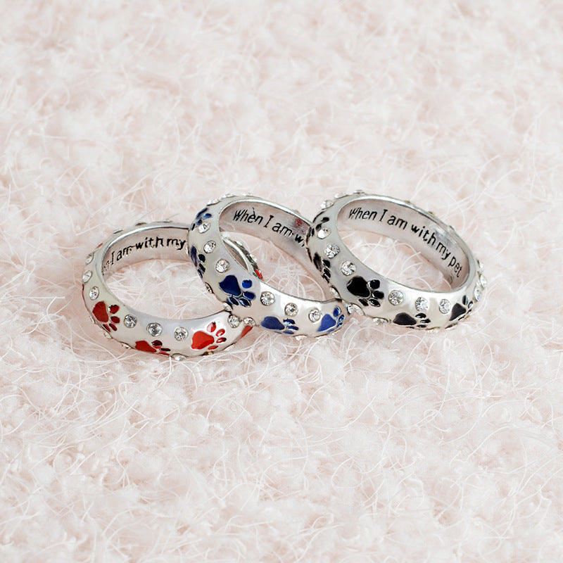 Pet paw print diamond ring