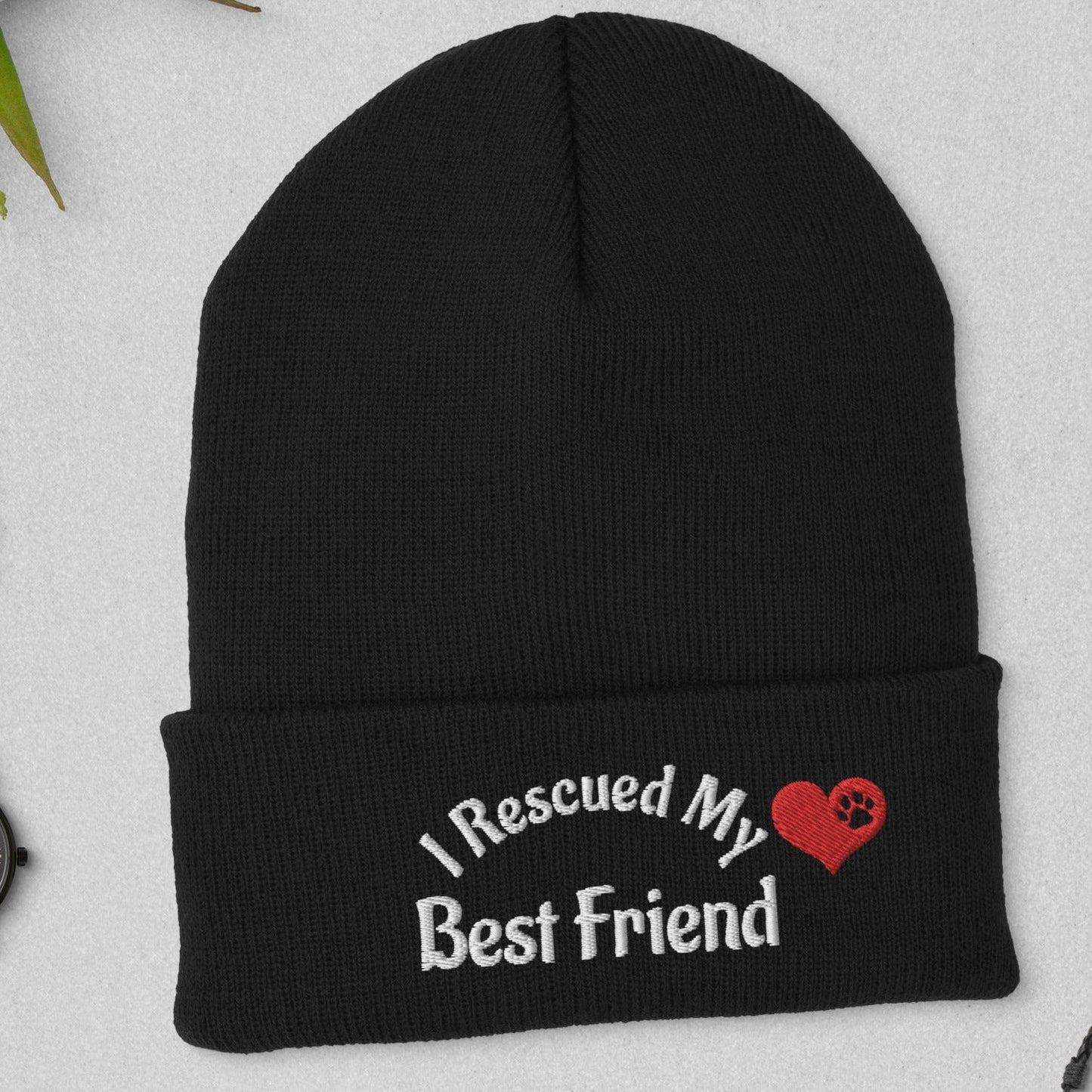 Embroidered I Rescued My Best Friend Cuffed Beanie