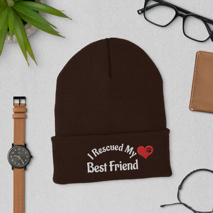 Embroidered I Rescued My Best Friend Cuffed Beanie