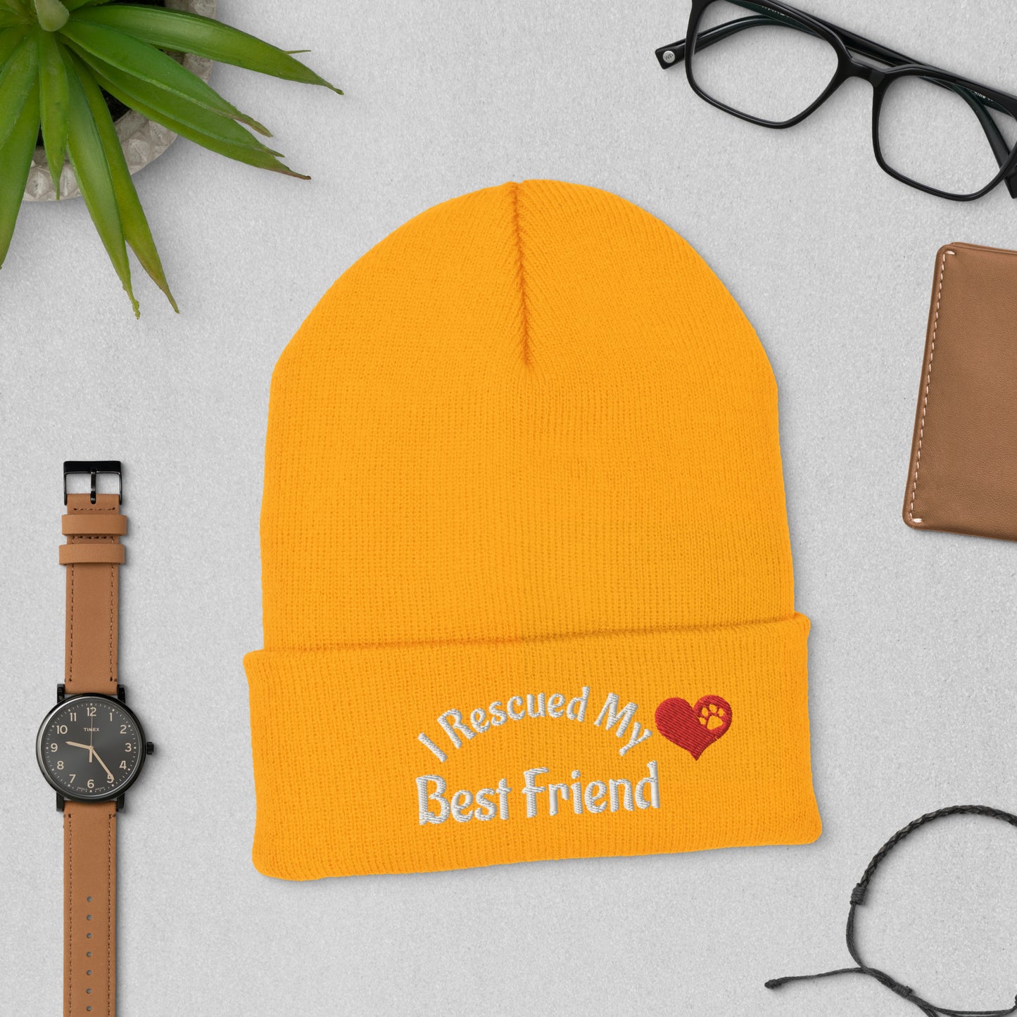 Embroidered I Rescued My Best Friend Cuffed Beanie